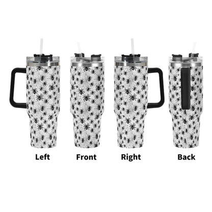 Scary Spiders 40oz Stainless Steel Tumbler Gift With Black Handle and Straw - DeRose Seasonal