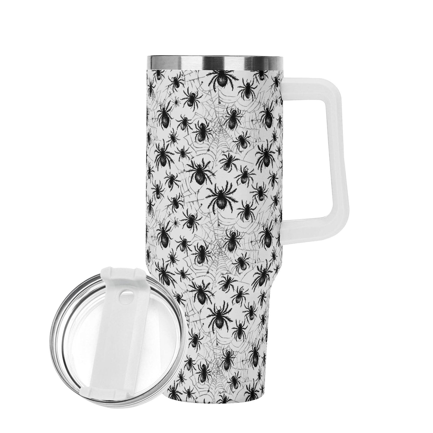 Scary Spiders 40oz Stainless Steel Tumbler Gift With White Handle and Straw - DeRose Seasonal