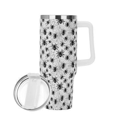 Scary Spiders 40oz Stainless Steel Tumbler Gift With White Handle and Straw - DeRose Seasonal