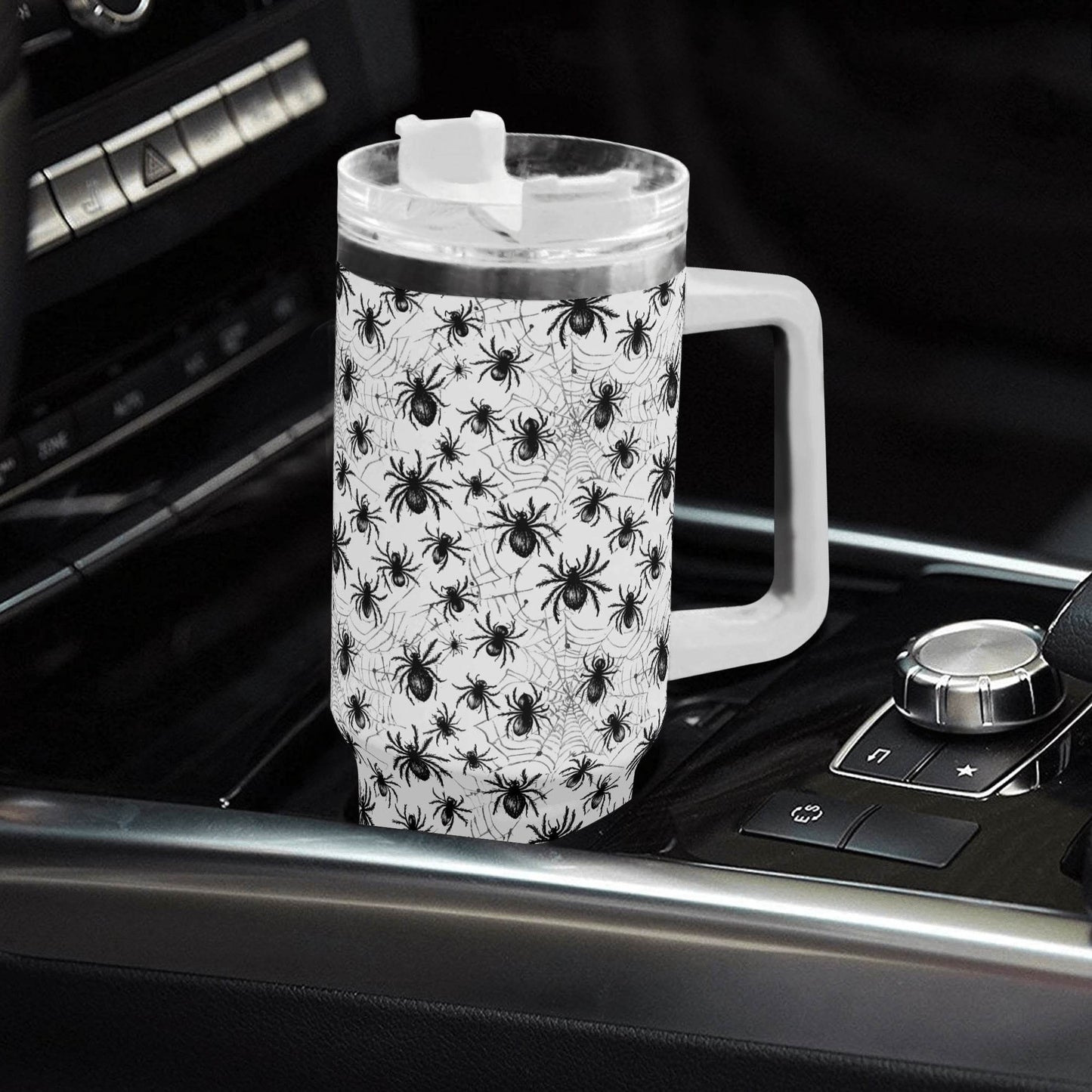 Scary Spiders 40oz Stainless Steel Tumbler Gift With White Handle and Straw - DeRose Seasonal