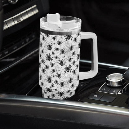 Scary Spiders 40oz Stainless Steel Tumbler Gift With White Handle and Straw - DeRose Seasonal