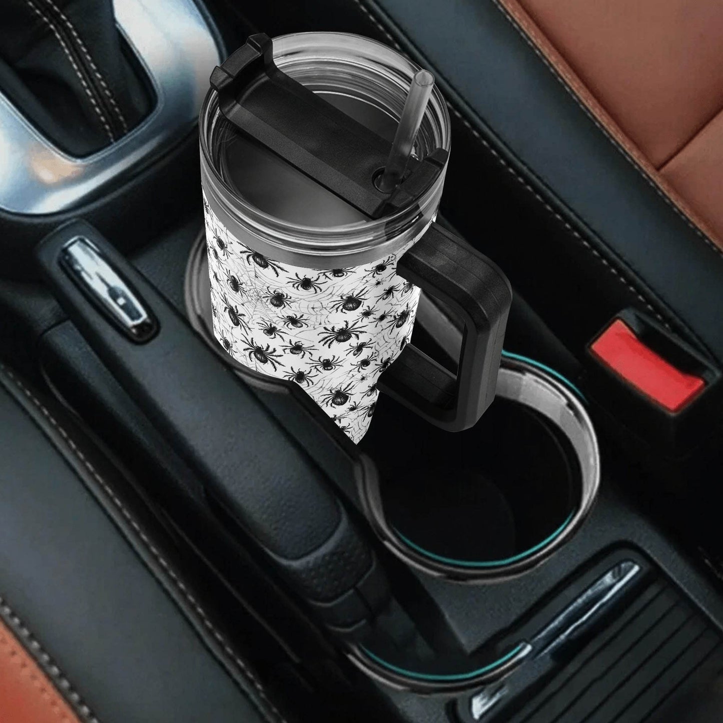 Scary Spiders 40oz Stainless Steel Tumbler Gift With Black Handle and Straw - DeRose Seasonal