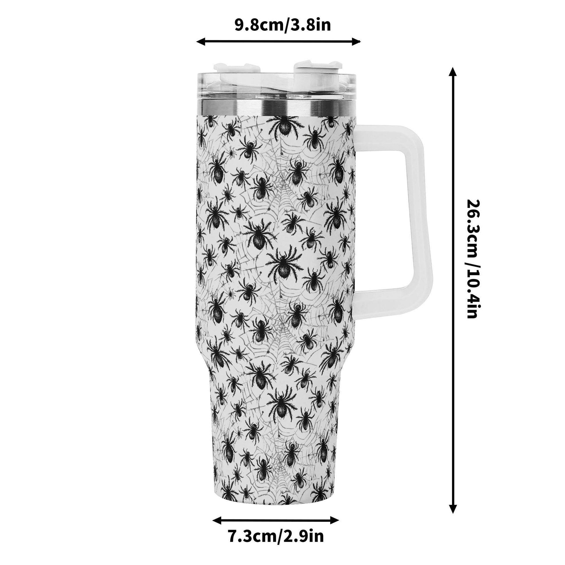 Scary Spiders 40oz Stainless Steel Tumbler Gift With White Handle and Straw - DeRose Seasonal