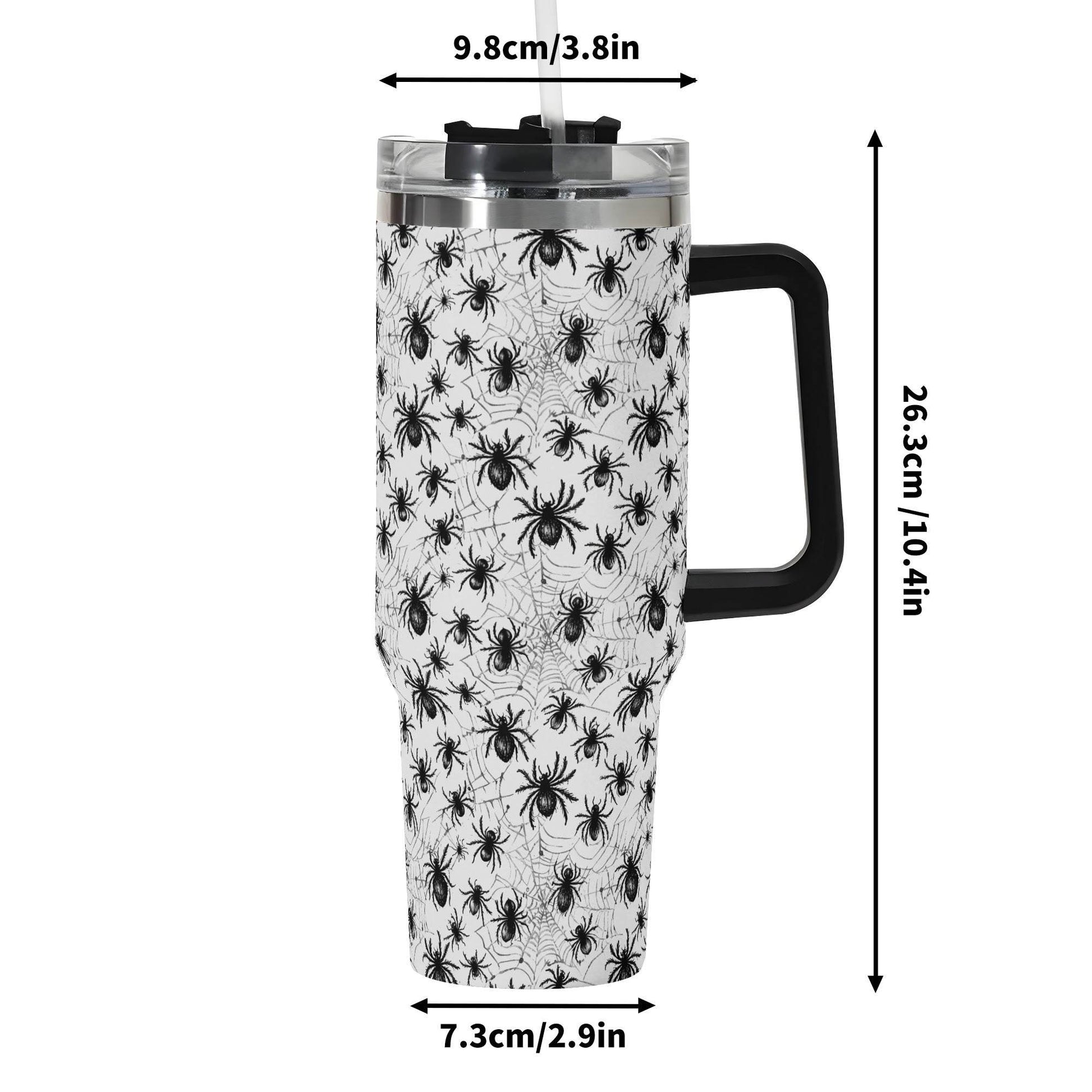 Scary Spiders 40oz Stainless Steel Tumbler Gift With Black Handle and Straw - DeRose Seasonal