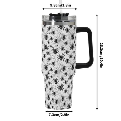 Scary Spiders 40oz Stainless Steel Tumbler Gift With Black Handle and Straw - DeRose Seasonal
