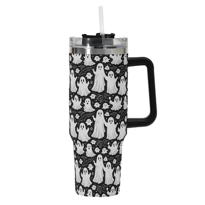 Vintage Ghosts 40oz Stainless Steel Tumbler Gift With Black Handle and Straw - DeRose Seasonal