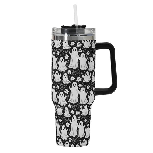 Vintage Ghosts 40oz Stainless Steel Tumbler Gift With Black Handle and Straw - DeRose Seasonal