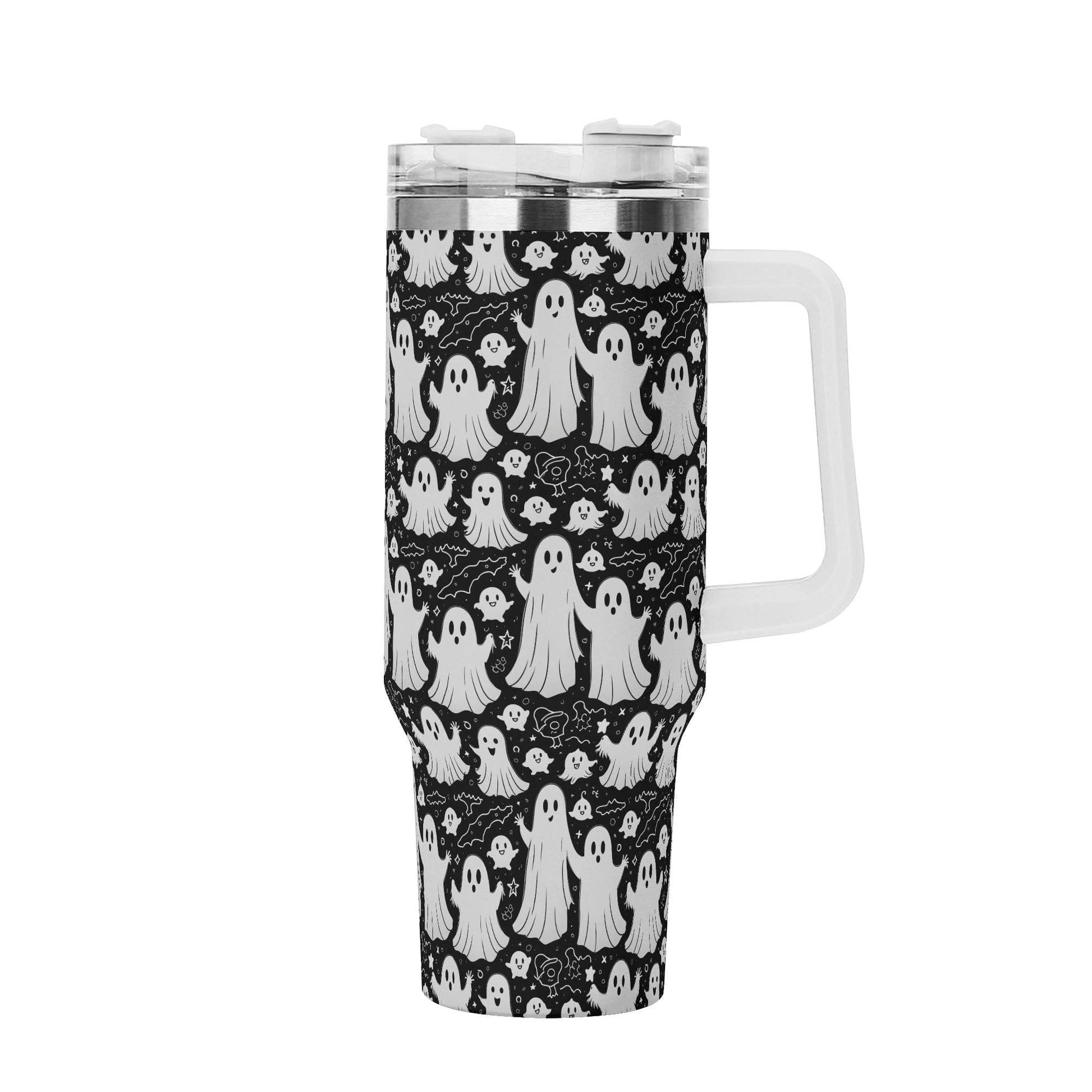 Vintage Ghost 40oz Stainless Steel Tumbler Gift With White Handle and Straw - DeRose Seasonal