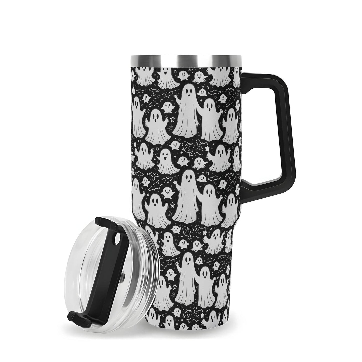 Vintage Ghosts 40oz Stainless Steel Tumbler Gift With Black Handle and Straw - DeRose Seasonal