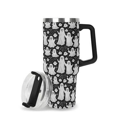 Vintage Ghosts 40oz Stainless Steel Tumbler Gift With Black Handle and Straw - DeRose Seasonal