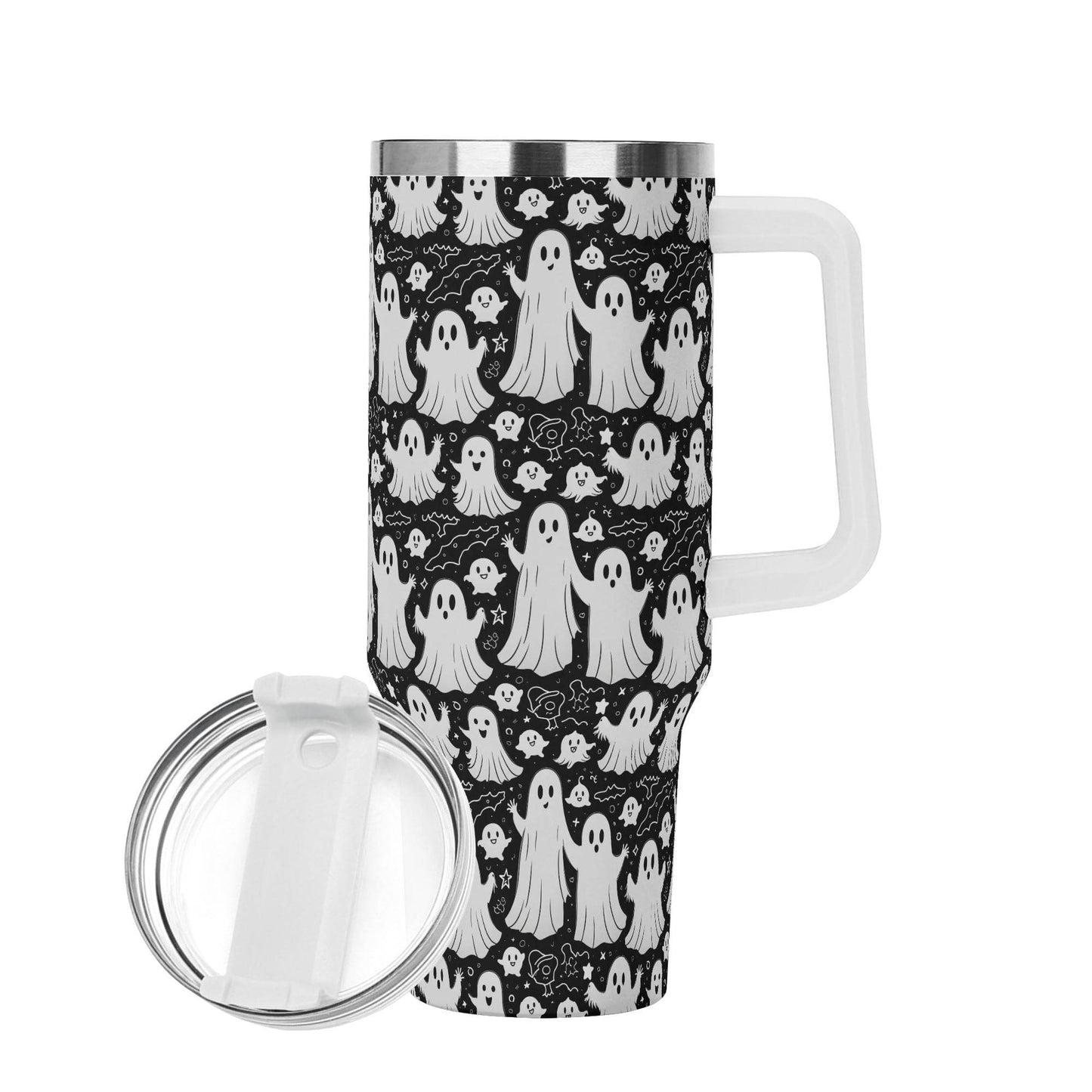 Vintage Ghost 40oz Stainless Steel Tumbler Gift With White Handle and Straw - DeRose Seasonal