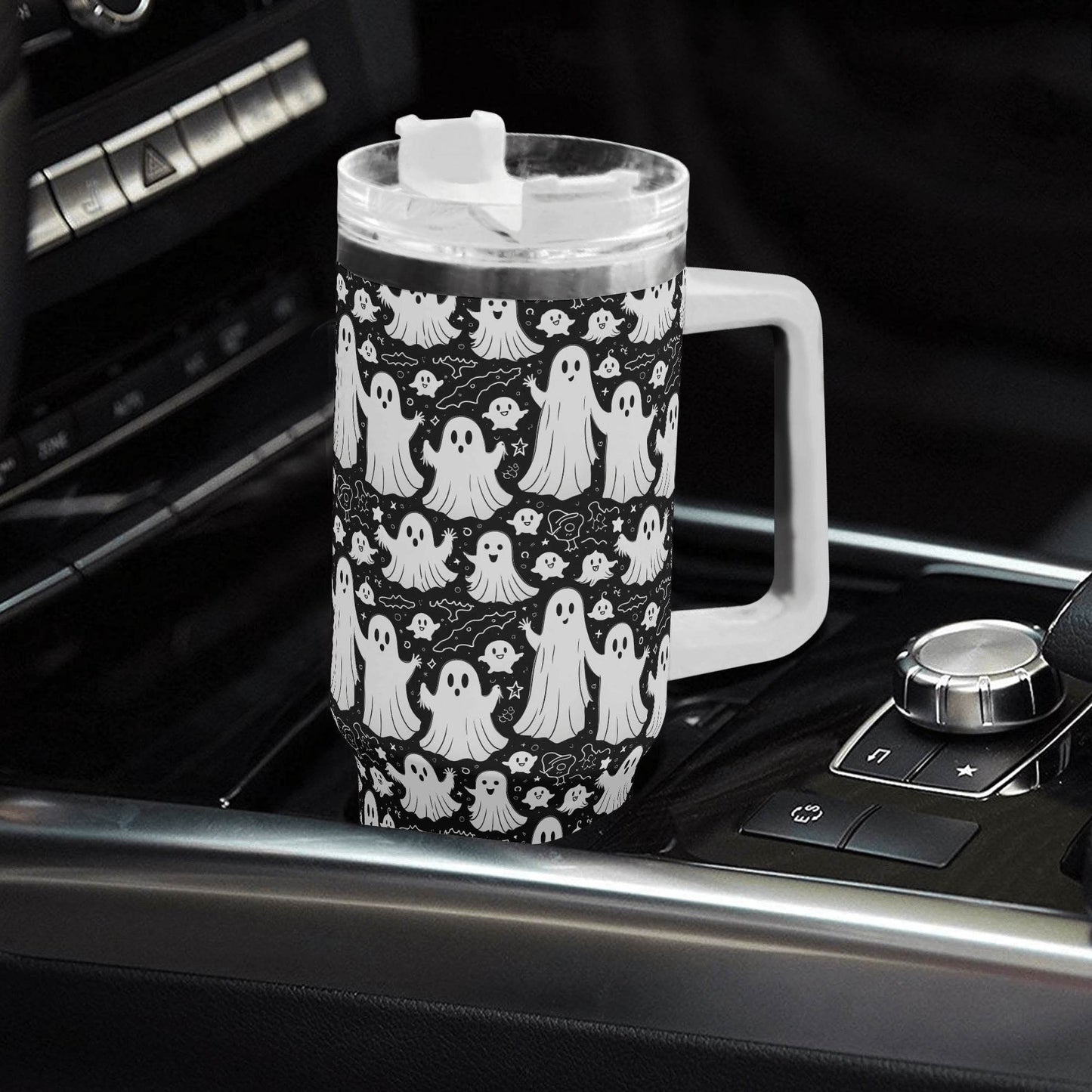 Vintage Ghost 40oz Stainless Steel Tumbler Gift With White Handle and Straw - DeRose Seasonal