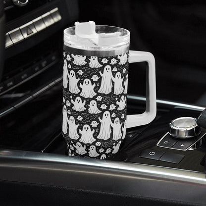 Vintage Ghost 40oz Stainless Steel Tumbler Gift With White Handle and Straw - DeRose Seasonal