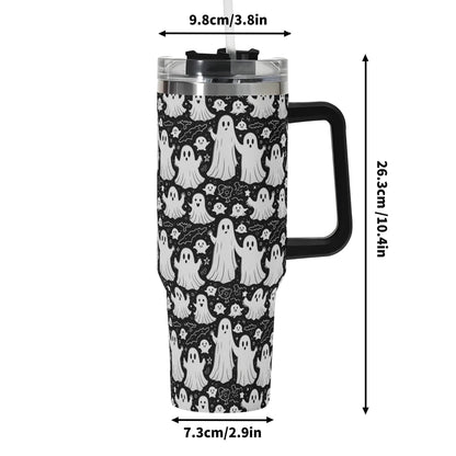 Vintage Ghosts 40oz Stainless Steel Tumbler Gift With Black Handle and Straw - DeRose Seasonal