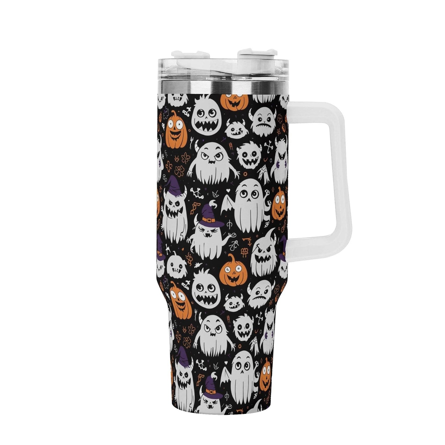 Cute Monster Witches 40oz Stainless Steel Tumbler Gift With White Handle and Straw - DeRose Seasonal