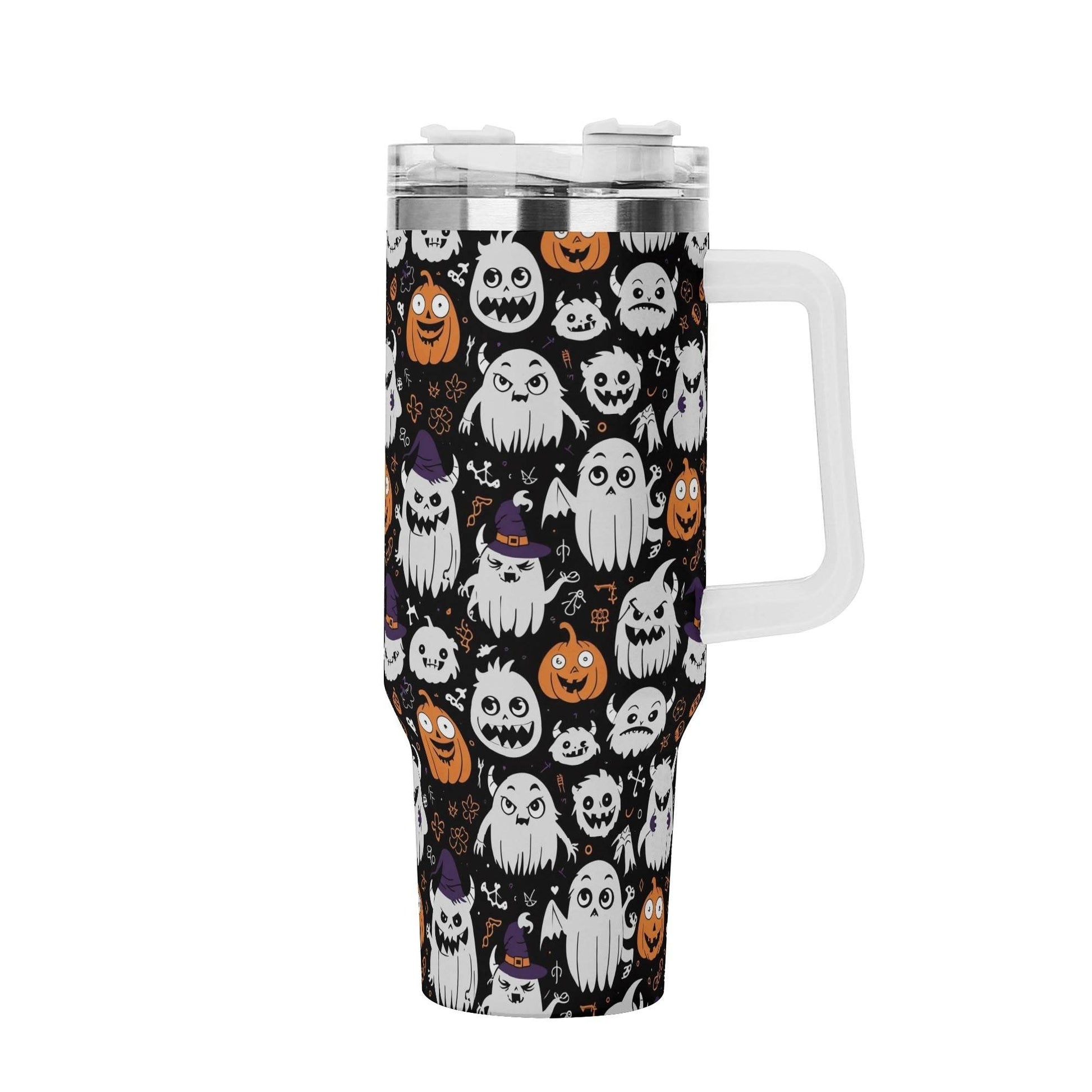 Cute Monster Witches 40oz Stainless Steel Tumbler Gift With White Handle and Straw - DeRose Seasonal