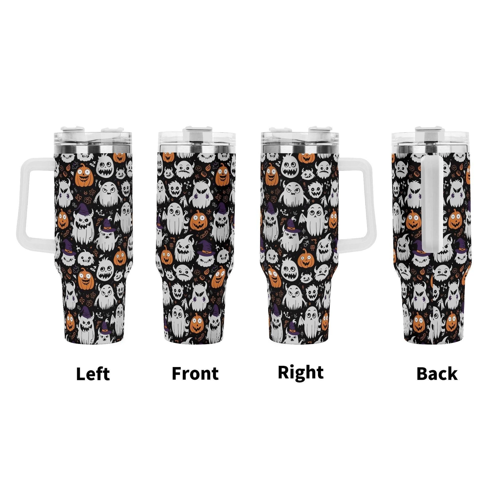 Cute Monster Witches 40oz Stainless Steel Tumbler Gift With White Handle and Straw - DeRose Seasonal