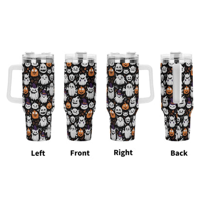Cute Monster Witches 40oz Stainless Steel Tumbler Gift With White Handle and Straw - DeRose Seasonal
