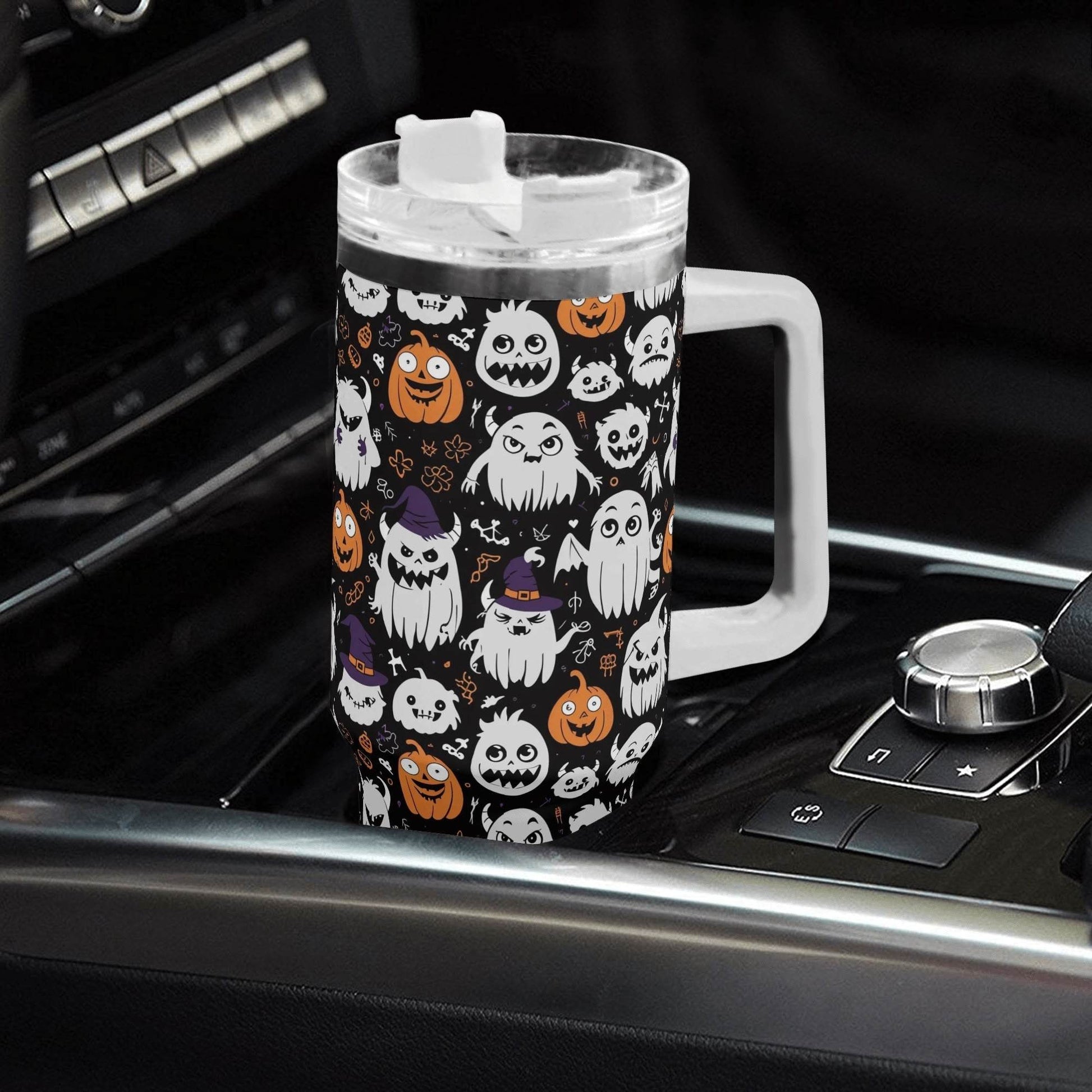 Cute Monster Witches 40oz Stainless Steel Tumbler Gift With White Handle and Straw - DeRose Seasonal
