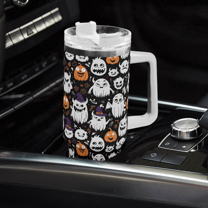 Cute Monster Witches 40oz Stainless Steel Tumbler Gift With White Handle and Straw - DeRose Seasonal