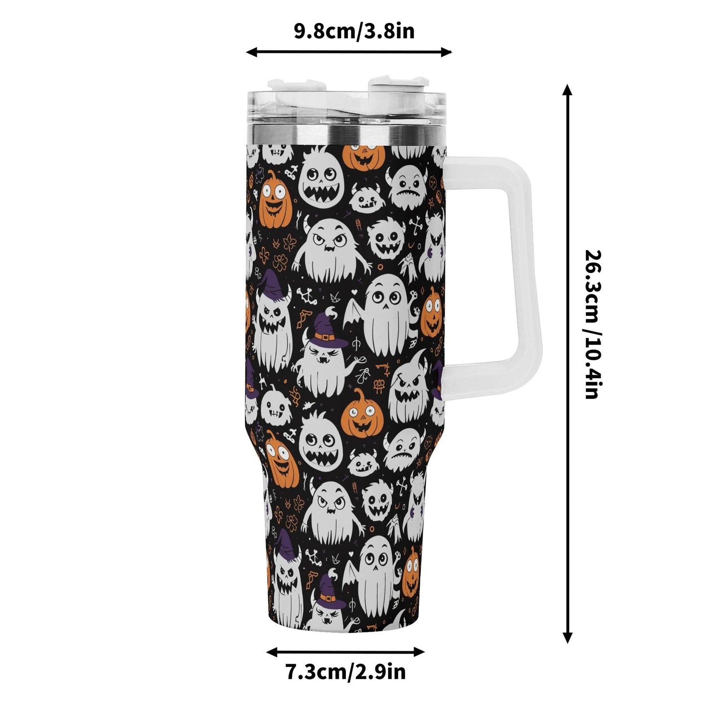 Cute Monster Witches 40oz Stainless Steel Tumbler Gift With White Handle and Straw - DeRose Seasonal