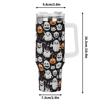 Cute Monster Witches 40oz Stainless Steel Tumbler Gift With White Handle and Straw - DeRose Seasonal