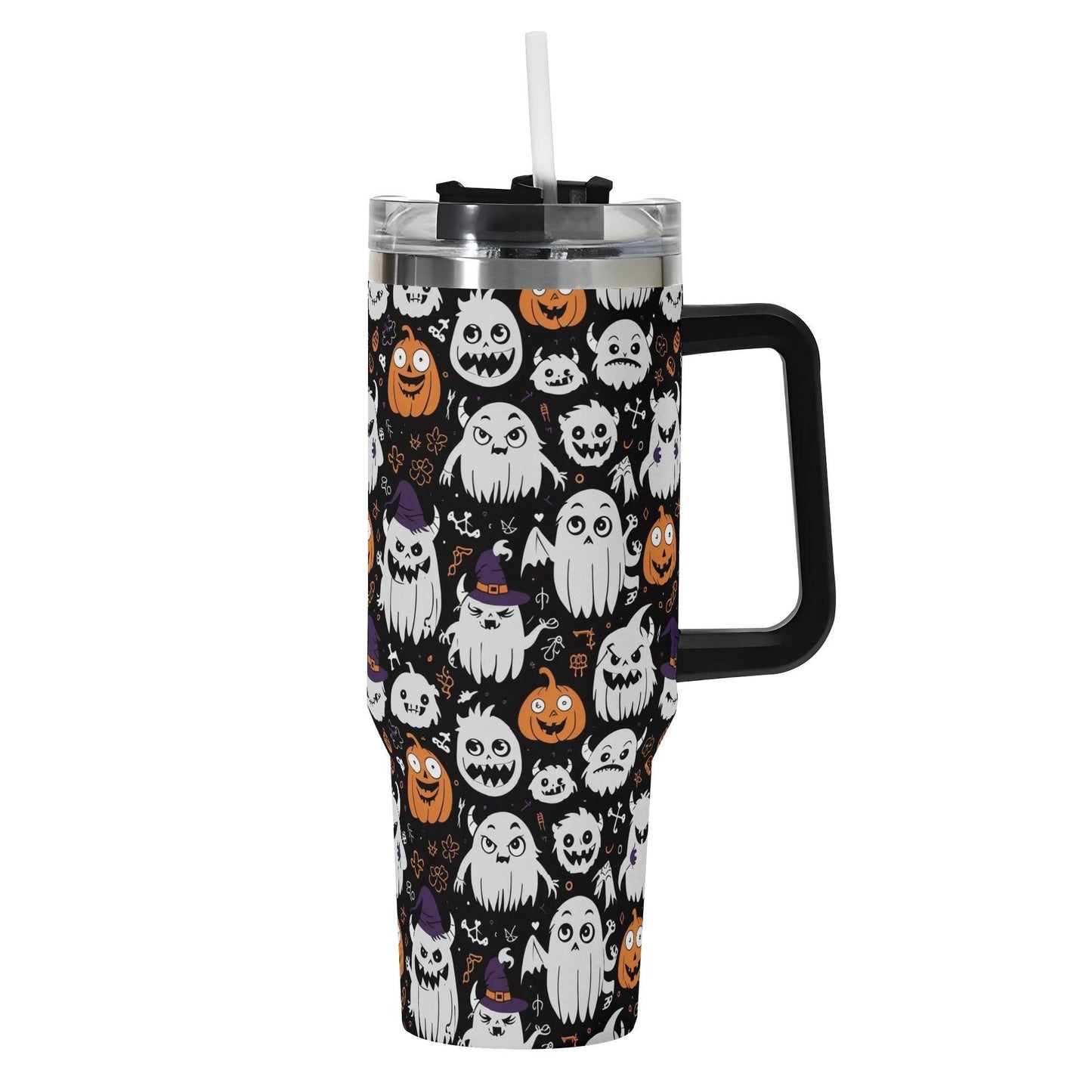 Cute Monster Witches 40oz Stainless Steel Tumbler Gift With Black Handle and Straw - DeRose Seasonal
