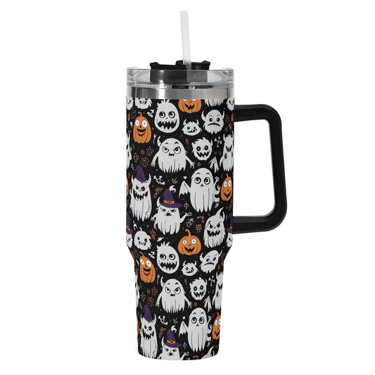 Cute Monster Witches 40oz Stainless Steel Tumbler Gift With Black Handle and Straw - DeRose Seasonal
