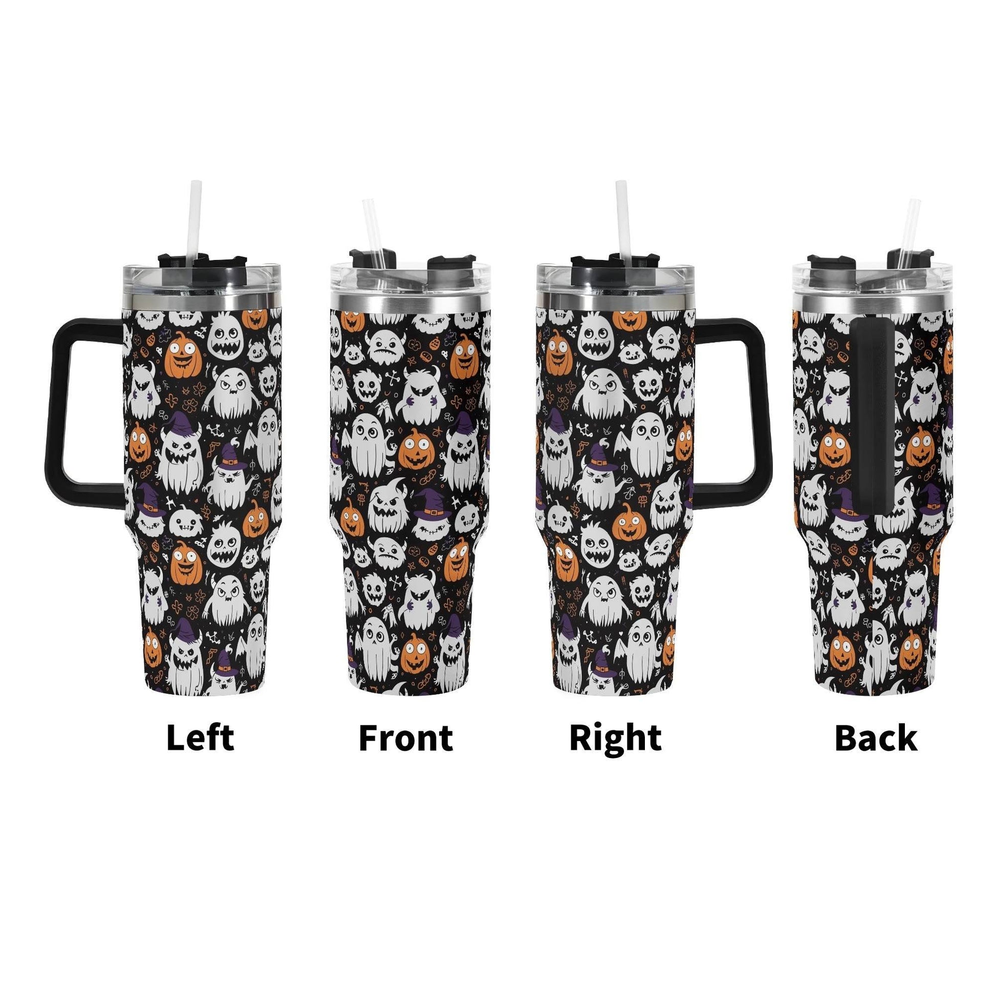 Cute Monster Witches 40oz Stainless Steel Tumbler Gift With Black Handle and Straw - DeRose Seasonal