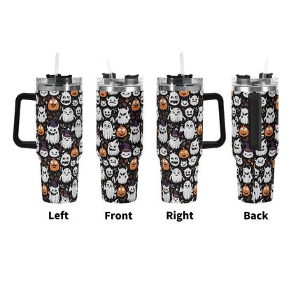 Cute Monster Witches 40oz Stainless Steel Tumbler Gift With Black Handle and Straw - DeRose Seasonal