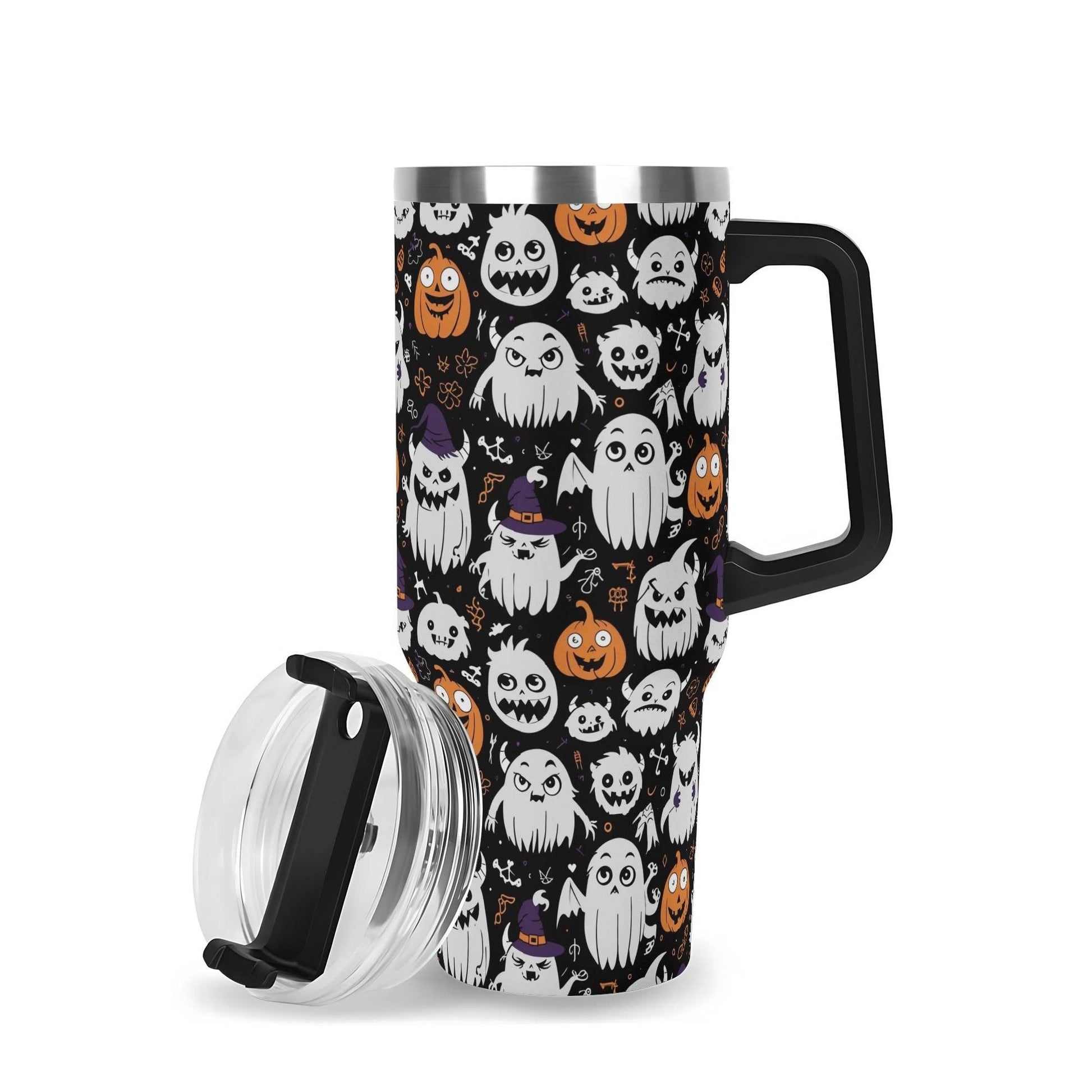 Cute Monster Witches 40oz Stainless Steel Tumbler Gift With Black Handle and Straw - DeRose Seasonal