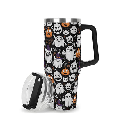 Cute Monster Witches 40oz Stainless Steel Tumbler Gift With Black Handle and Straw - DeRose Seasonal