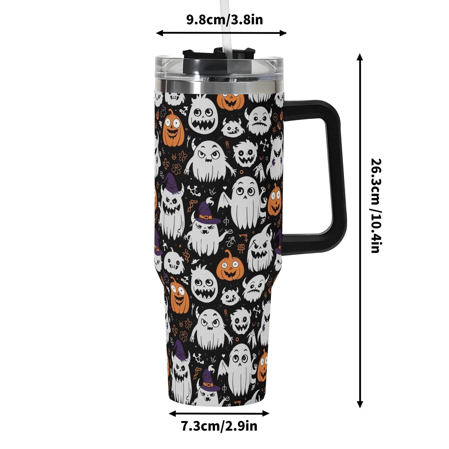 Cute Monster Witches 40oz Stainless Steel Tumbler Gift With Black Handle and Straw - DeRose Seasonal