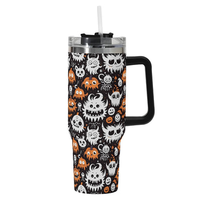 Cute Monster 40oz Stainless Steel Tumbler Gift With Black Handle and Straw - DeRose Seasonal