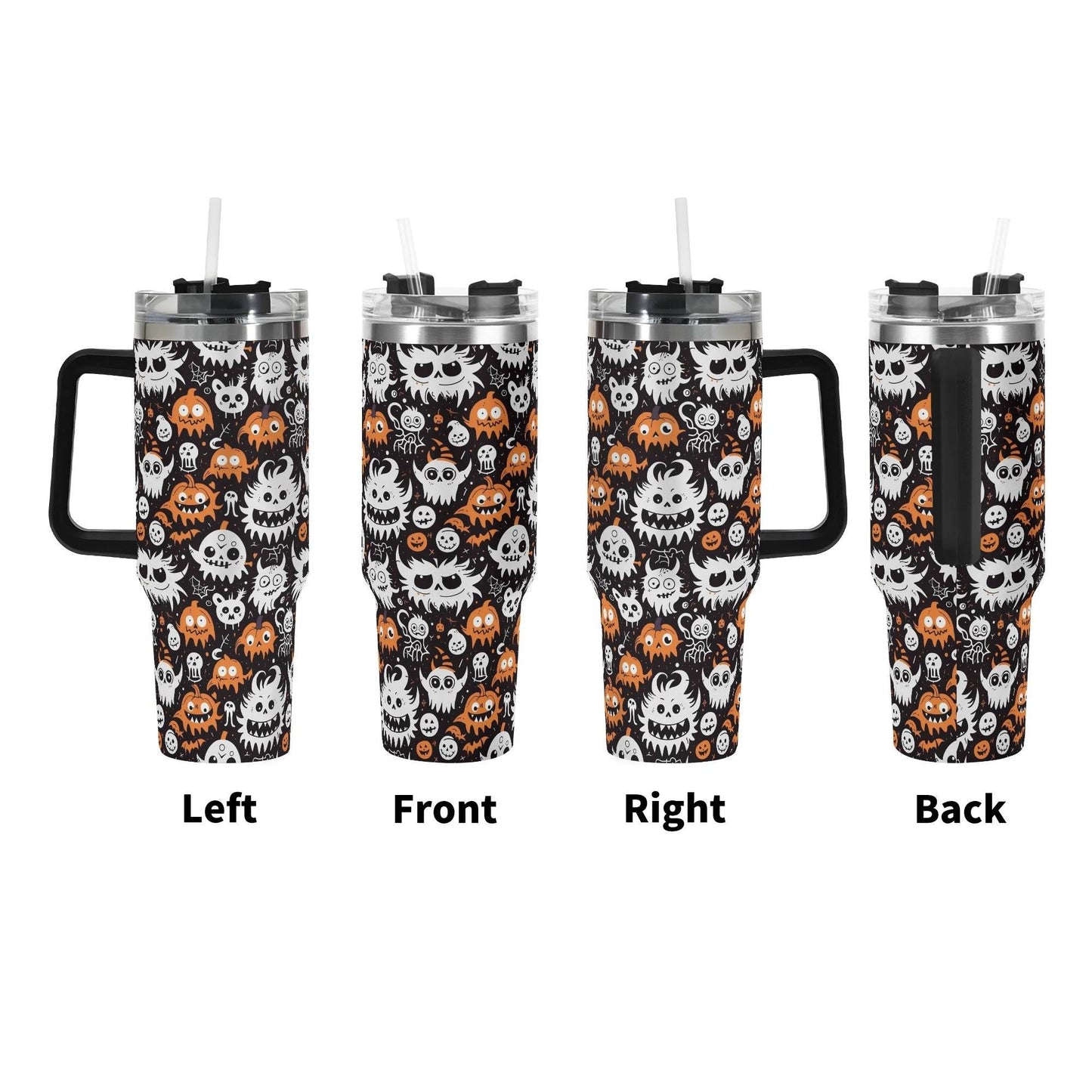 Cute Monster 40oz Stainless Steel Tumbler Gift With Black Handle and Straw - DeRose Seasonal