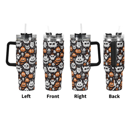 Cute Monster 40oz Stainless Steel Tumbler Gift With Black Handle and Straw - DeRose Seasonal