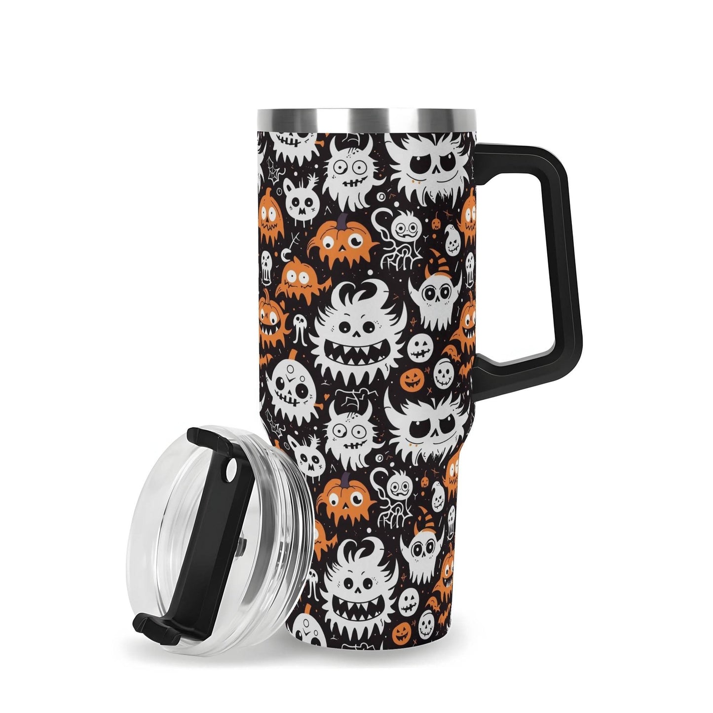 Cute Monster 40oz Stainless Steel Tumbler Gift With Black Handle and Straw - DeRose Seasonal