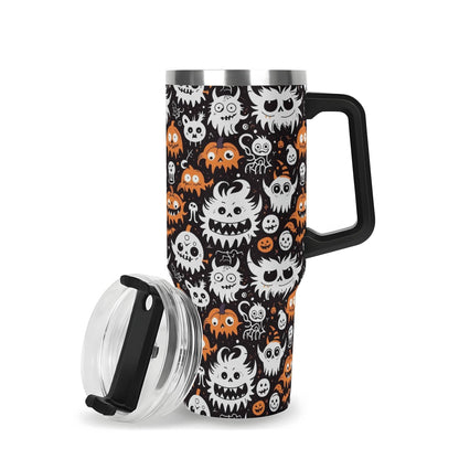 Cute Monster 40oz Stainless Steel Tumbler Gift With Black Handle and Straw - DeRose Seasonal