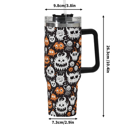 Cute Monster 40oz Stainless Steel Tumbler Gift With Black Handle and Straw - DeRose Seasonal