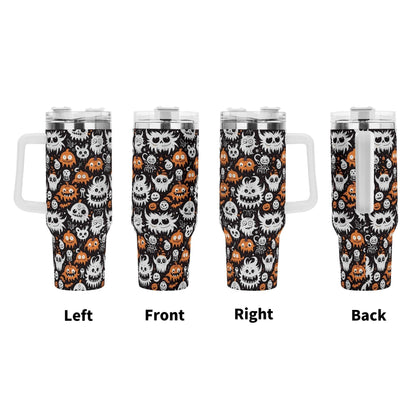 Cute Monster 40oz Stainless Steel Tumbler Gift With White Handle and Straw - DeRose Seasonal