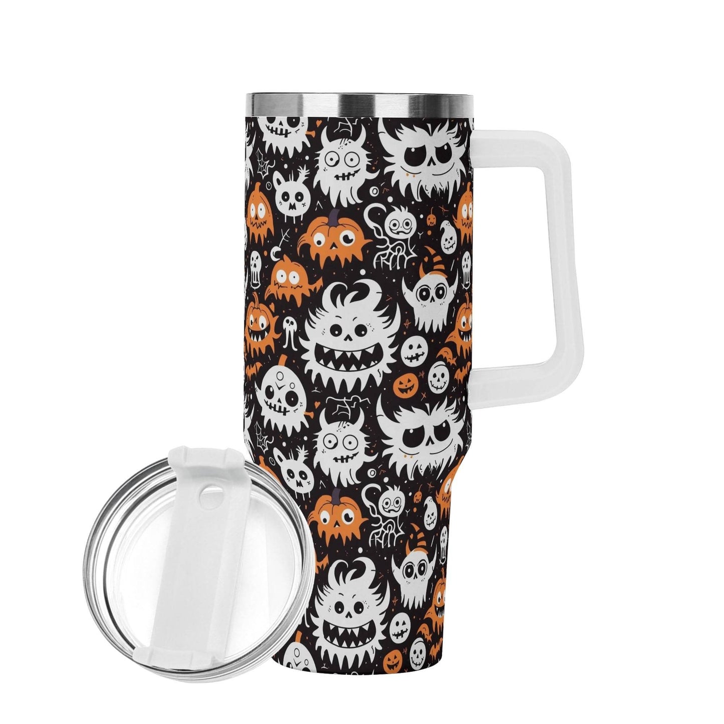 Cute Monster 40oz Stainless Steel Tumbler Gift With White Handle and Straw - DeRose Seasonal
