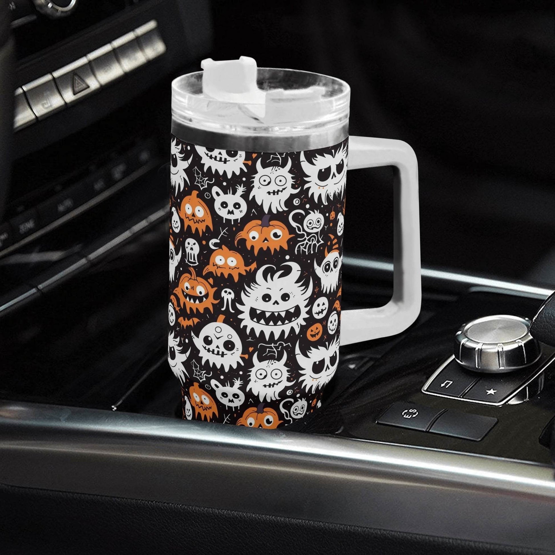 Cute Monster 40oz Stainless Steel Tumbler Gift With White Handle and Straw - DeRose Seasonal