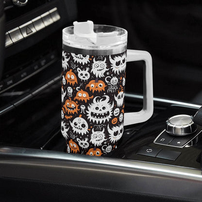 Cute Monster 40oz Stainless Steel Tumbler Gift With White Handle and Straw - DeRose Seasonal