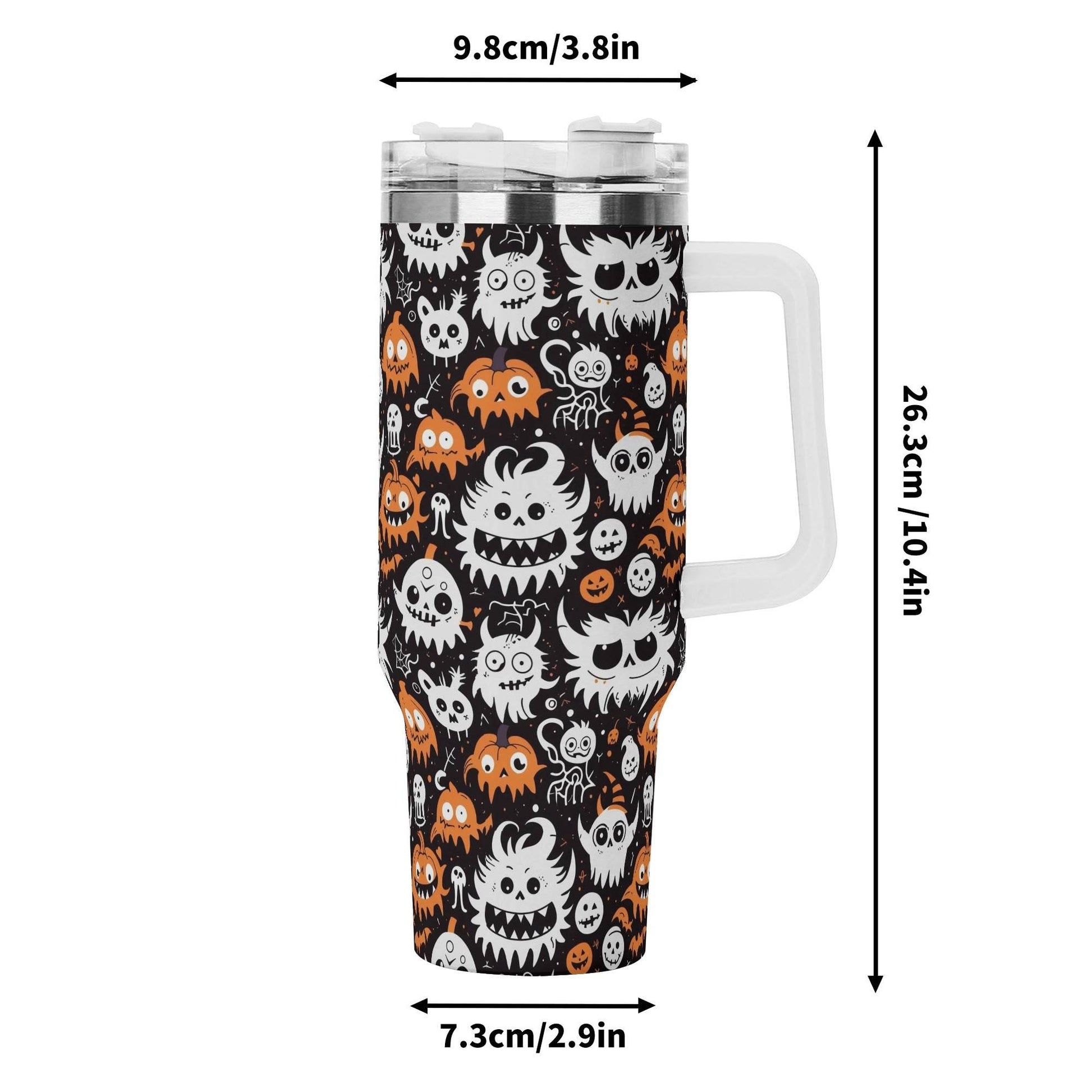 Cute Monster 40oz Stainless Steel Tumbler Gift With White Handle and Straw - DeRose Seasonal