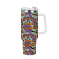 Green Purple Pumpkins 40oz Stainless Steel Tumbler Gift With White Handle and Straw - DeRose Seasonal