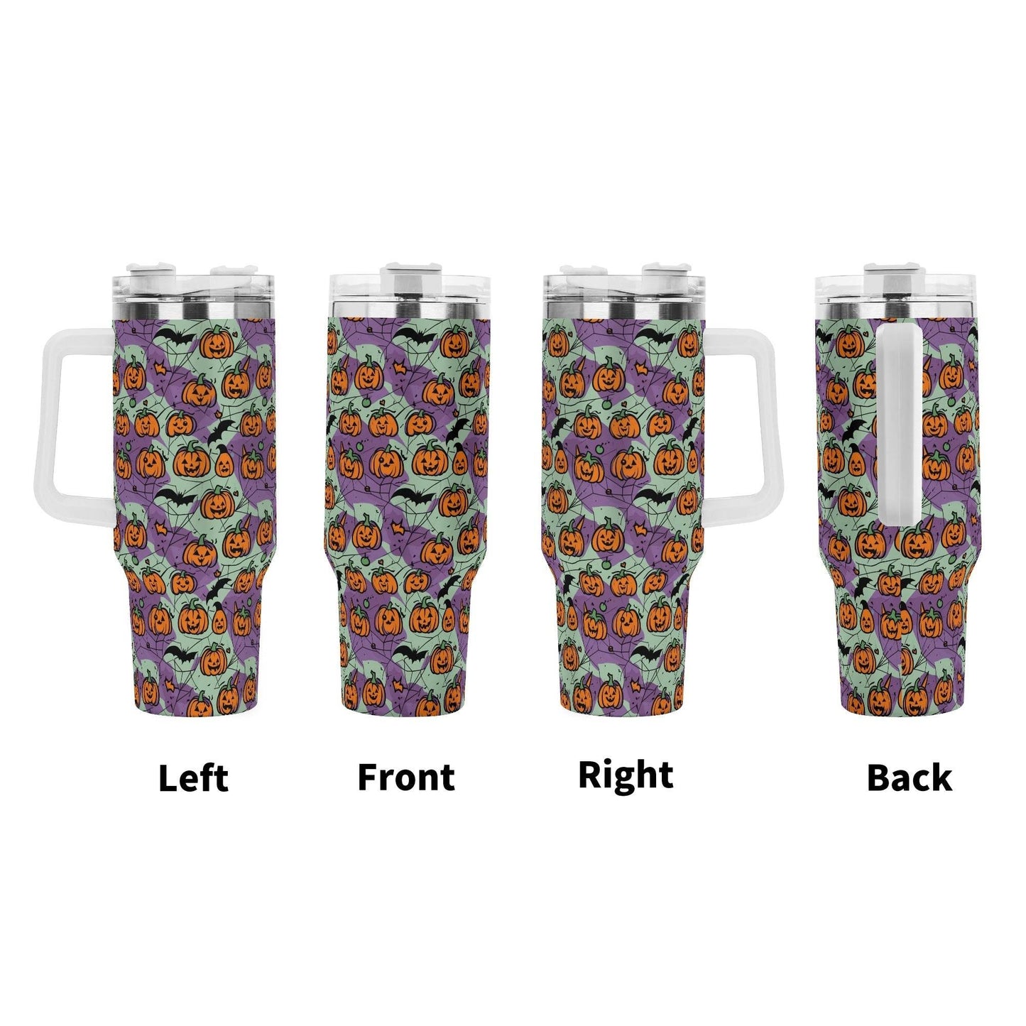 Green Purple Pumpkins 40oz Stainless Steel Tumbler Gift With White Handle and Straw - DeRose Seasonal