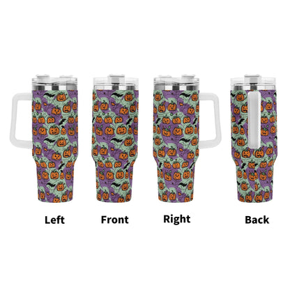 Green Purple Pumpkins 40oz Stainless Steel Tumbler Gift With White Handle and Straw - DeRose Seasonal