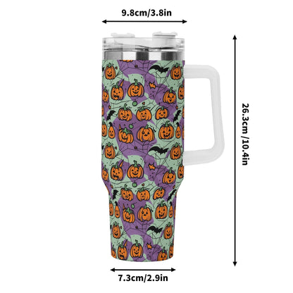 Green Purple Pumpkins 40oz Stainless Steel Tumbler Gift With White Handle and Straw - DeRose Seasonal
