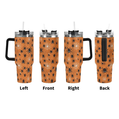 Cute Spiders Orange 40oz Stainless Steel Tumbler Gift With Black Handle and Straw - DeRose Seasonal