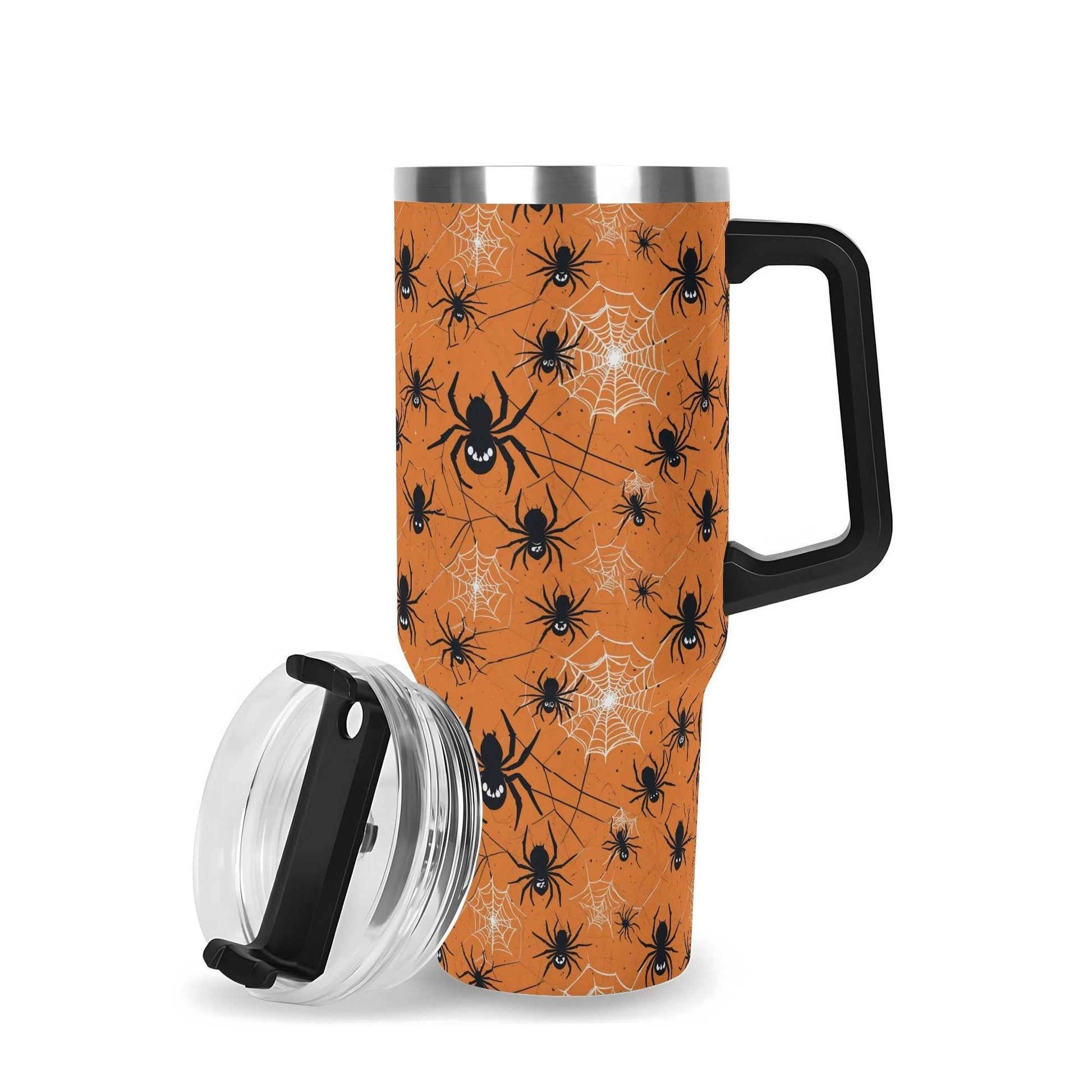 Cute Spiders Orange 40oz Stainless Steel Tumbler Gift With Black Handle and Straw - DeRose Seasonal